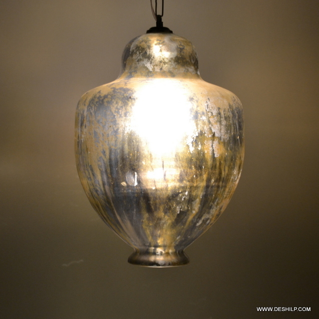 Brown Silver And Gold Antique Glass Hanging With Fitting