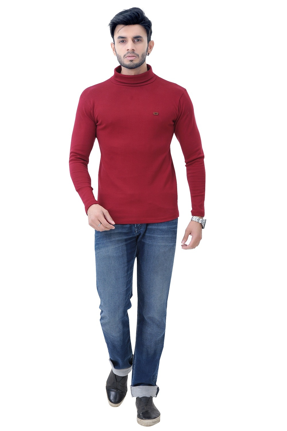 Maroon Men's High Neck Full Sleeve T Shirt