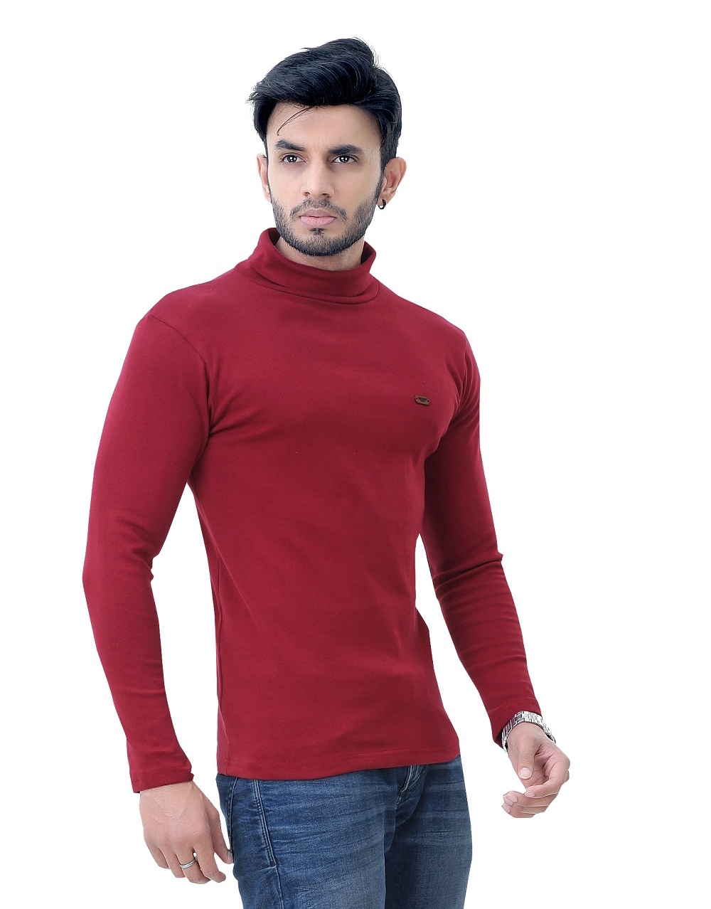 Maroon Men's High Neck Full Sleeve T Shirt