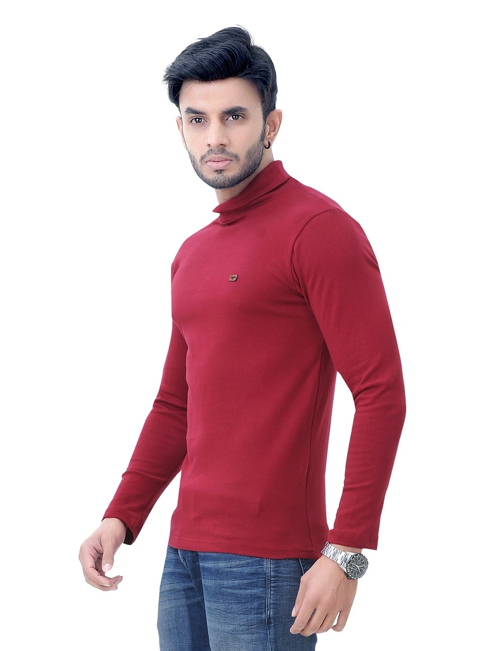 Maroon Men's High Neck Full Sleeve T Shirt