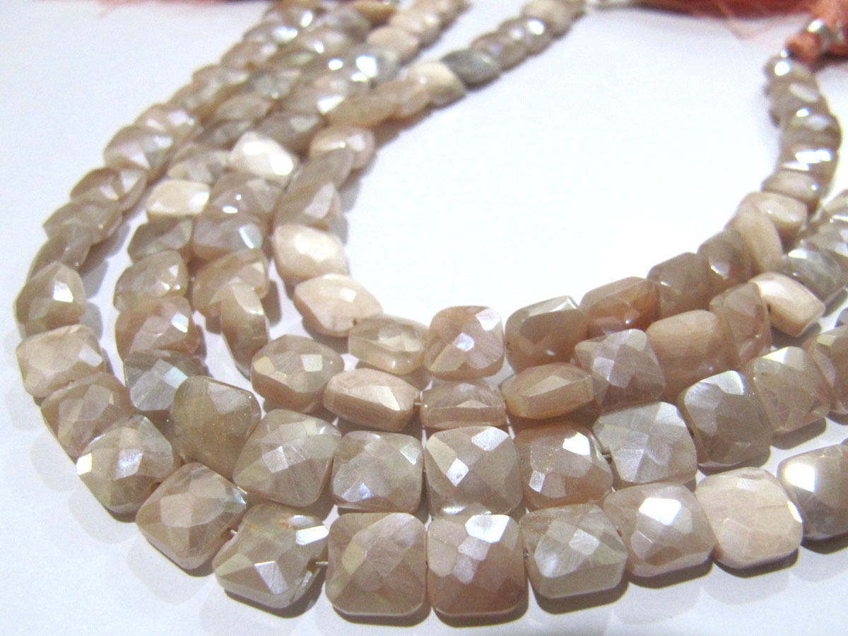 Stone Aaa Quality Peach Moonstone Ab Coated Cushion Shape Beads