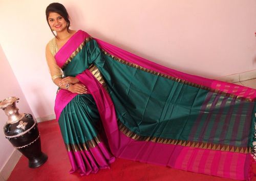 Cotton Silk Black And Pink Saree Handloom Saree