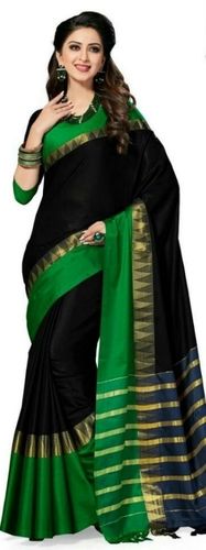 Cotton Silk Black And Green Handloom Saree