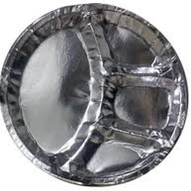 Disposable Paper Thali - 14 Inch, Silver Laminated Kraft Paper | Eco-friendly, Biodegradable, High Strength, Lightweight Design