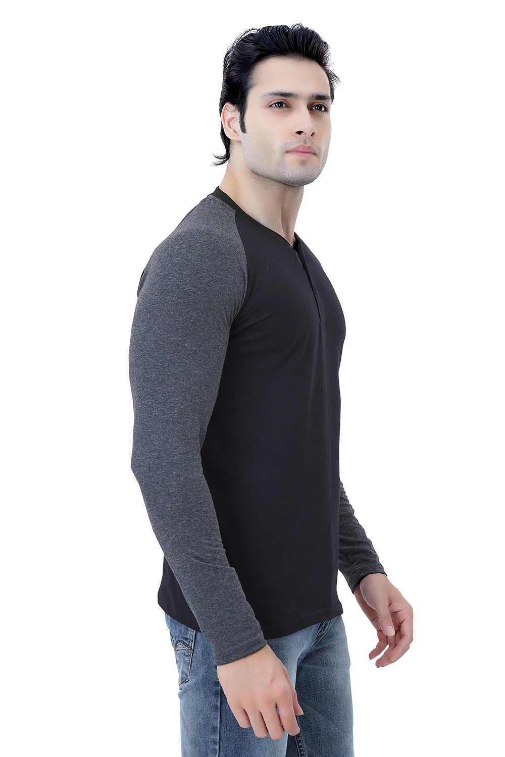 Black And Charcoal Men's Cotton Full T-shirts