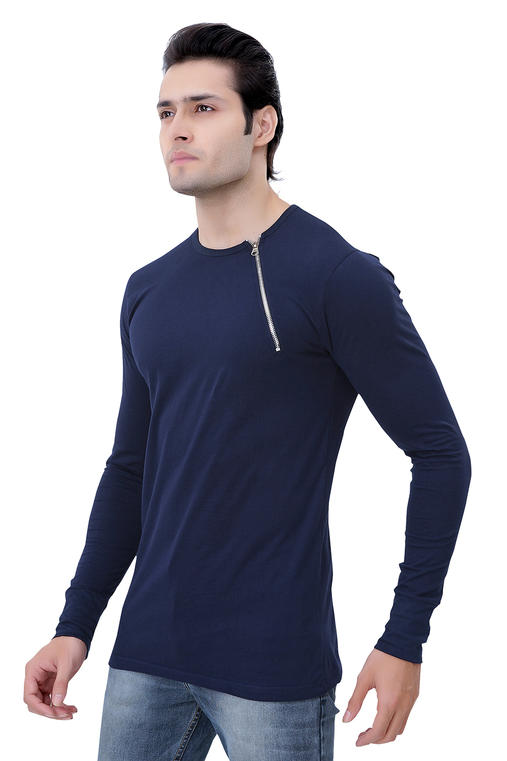 Navy Blue Men's Cotton Full T-shirt