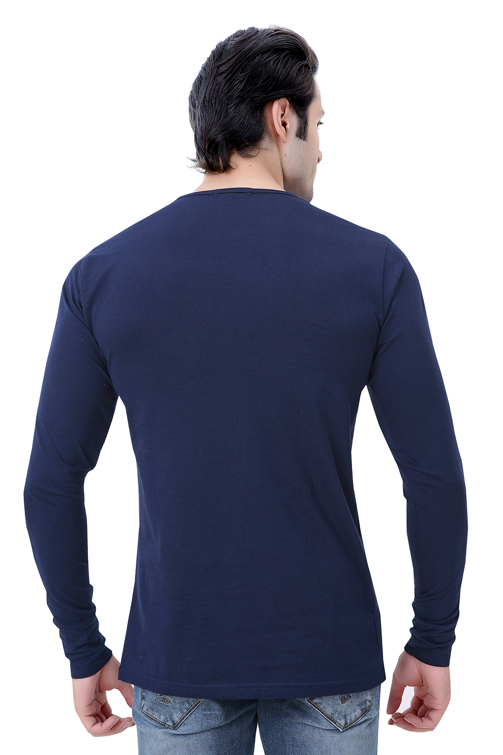 Navy Blue Men's Cotton Full T-shirt