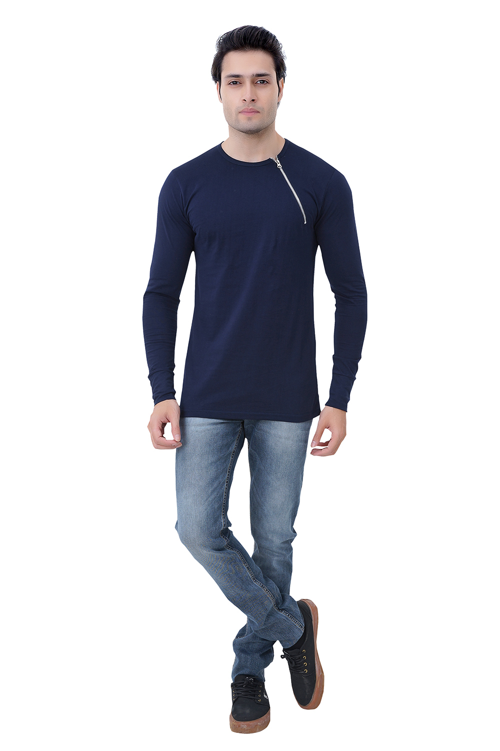 Navy Blue Men's Cotton Full T-shirt