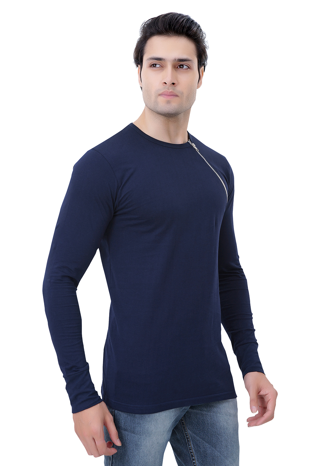 Navy Blue Men's Cotton Full T-shirt