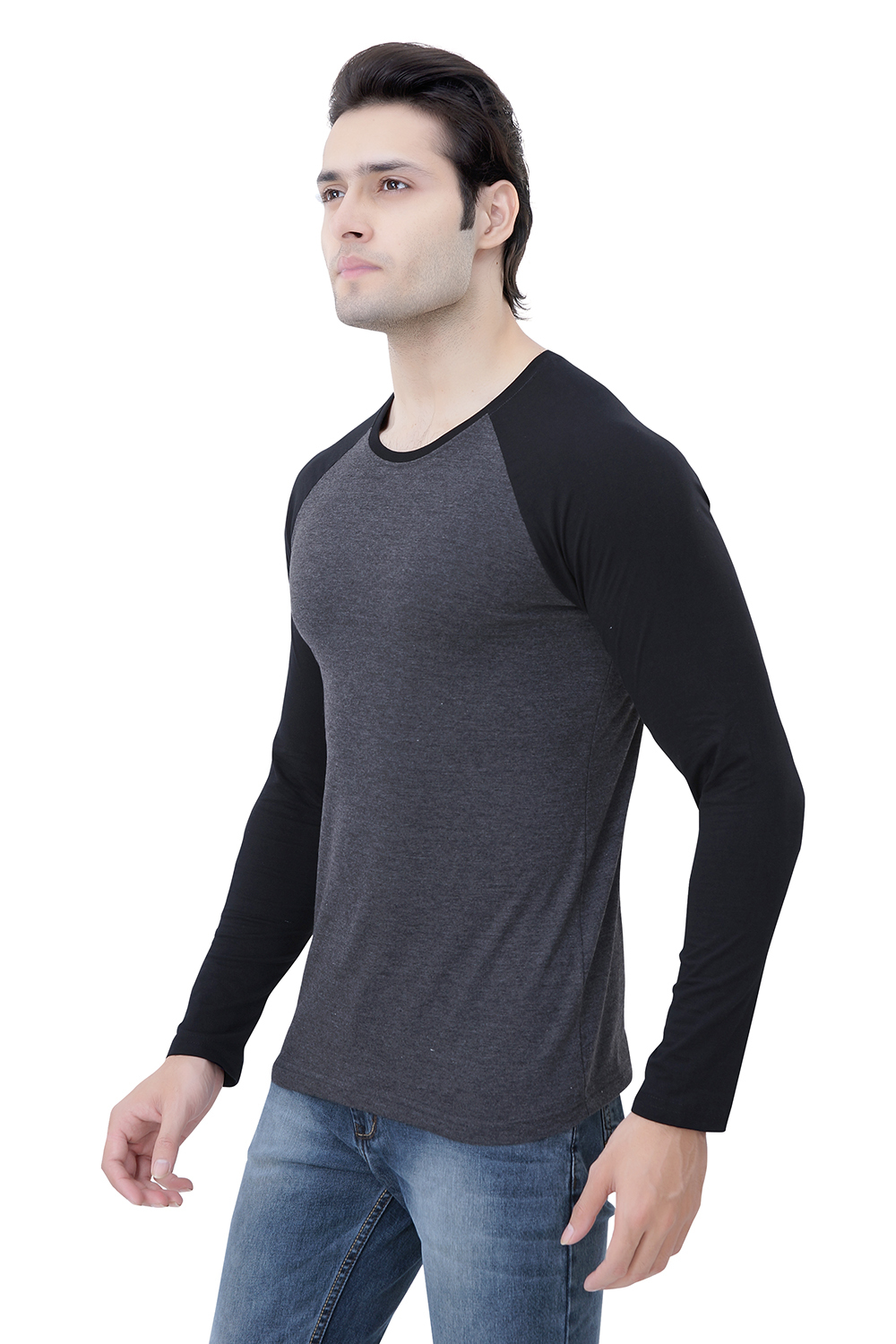 Men's Cotton Full Sleeve T-shirt - Black And Grey Stripe Pattern, O-neck Collar With Ultimate Comfort