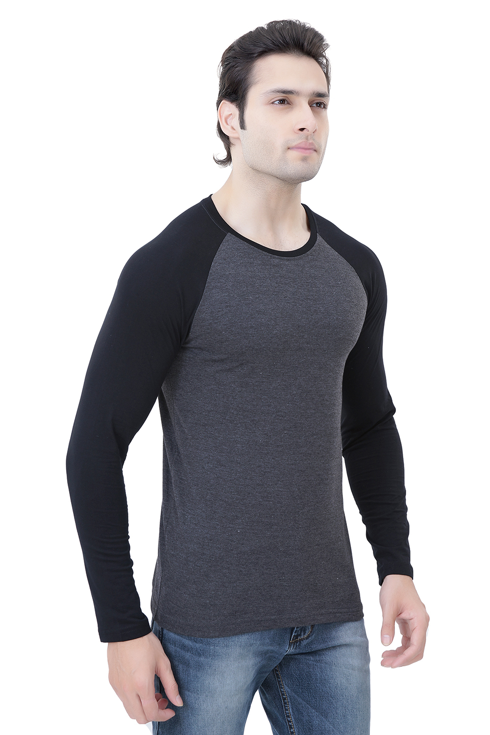 Men's Cotton Full Sleeve T-shirt - Black And Grey Stripe Pattern, O-neck Collar With Ultimate Comfort