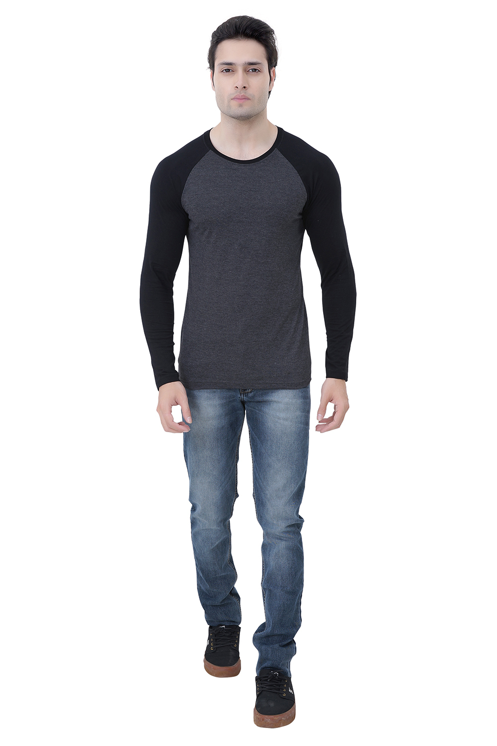 Men's Cotton Full Sleeve T-shirt - Black And Grey Stripe Pattern, O-neck Collar With Ultimate Comfort