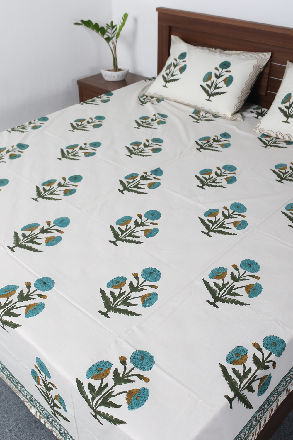 White Jaipuri Block Print Bedsheets