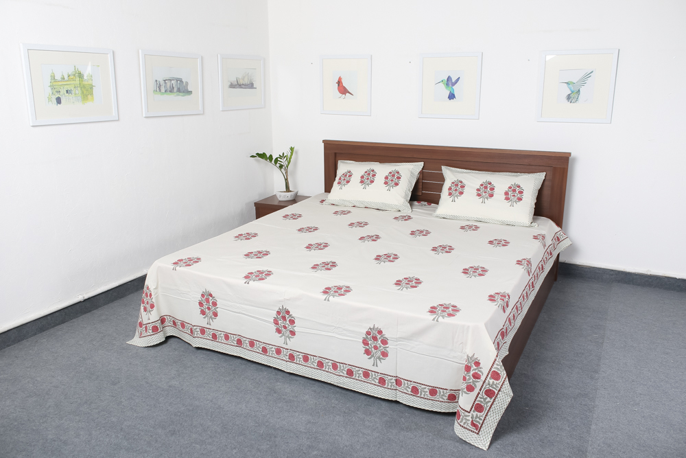 White Printed Cotton Bedsheets