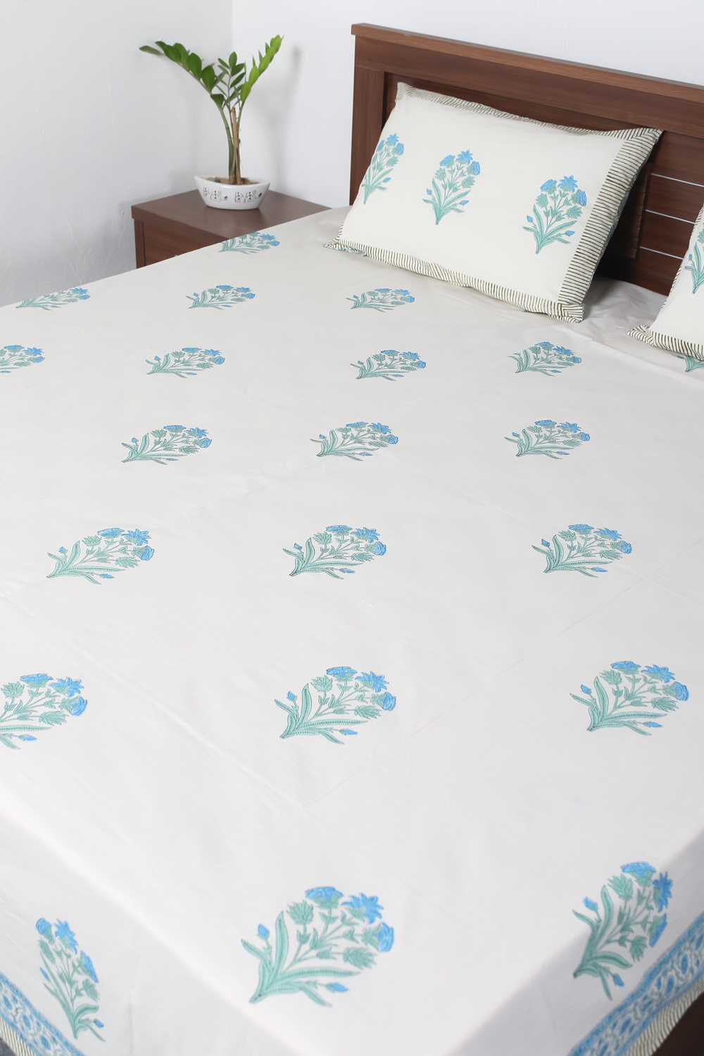 White Jaipuri Block Print Bedsheet