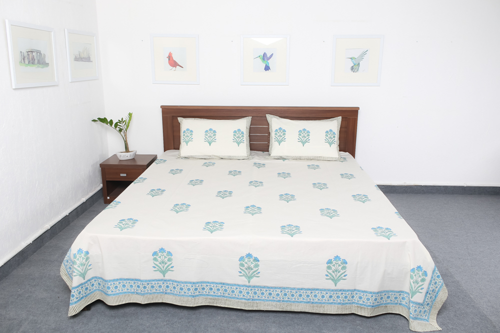 White Jaipuri Block Print Bedsheet