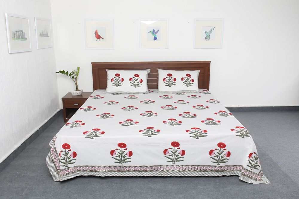 White Cotton Printed Bedsheet