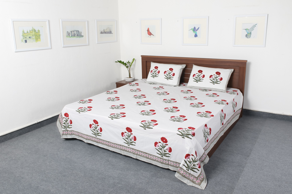 White Cotton Printed Bedsheet