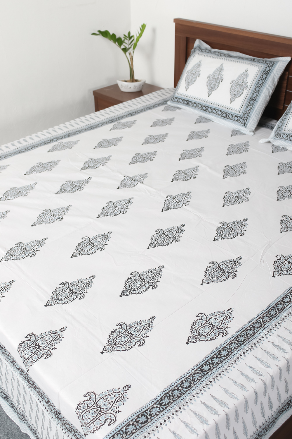 White Printed Hand Block Bedsheets