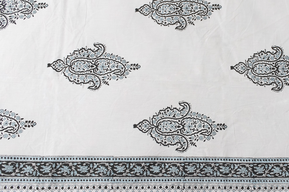 White Printed Hand Block Bedsheets