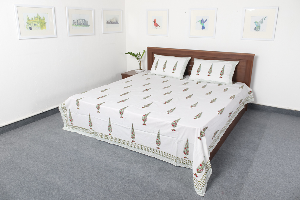 White Jaipuri Block Print Bedsheets