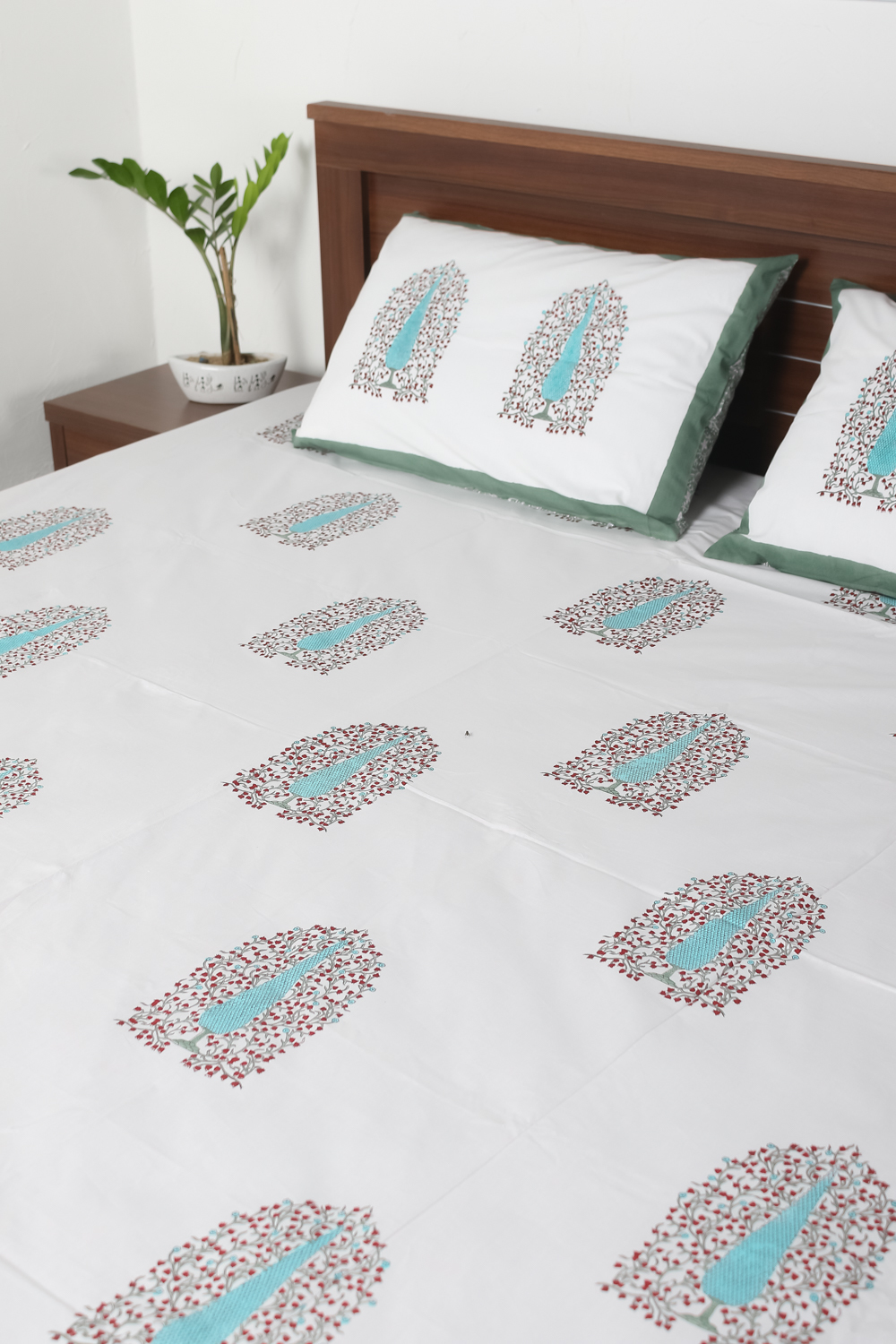 White Block Print Cotton Bedsheets
