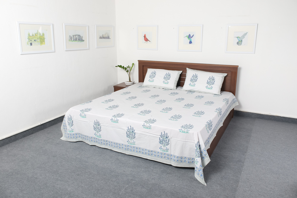 White Hand Block Bedsheet