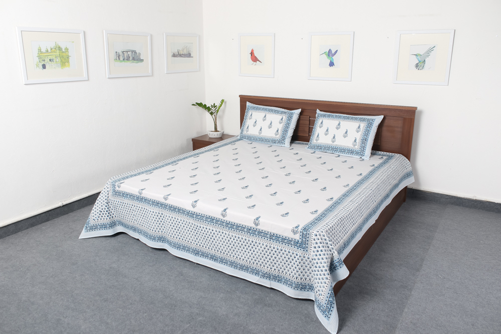 White Printed Cotton Bedsheets