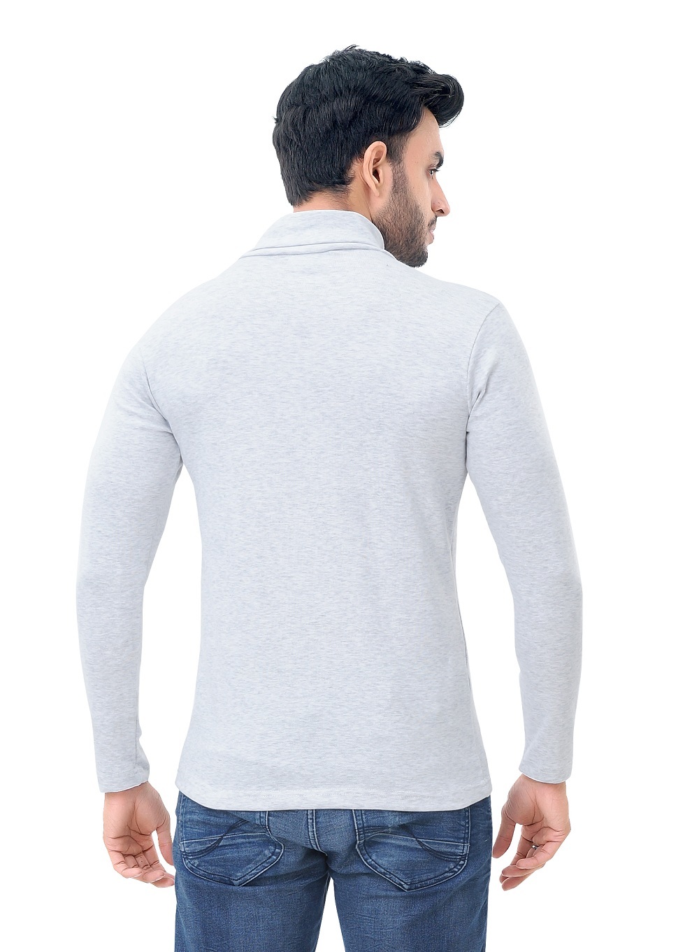 White Milange Men's Hi-neck Full T-shirt