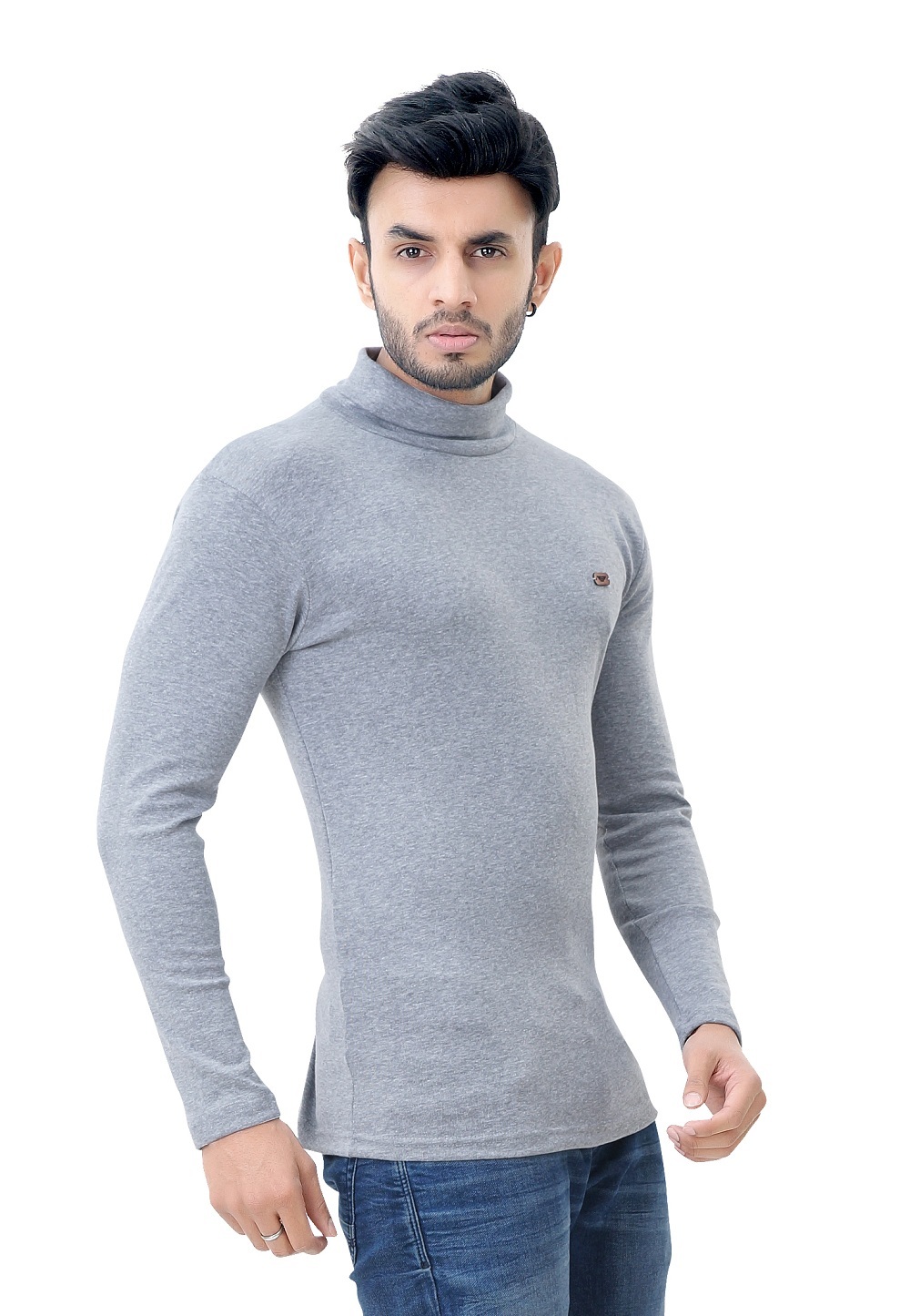 Grey Men's Hi-neck Full T-shirt