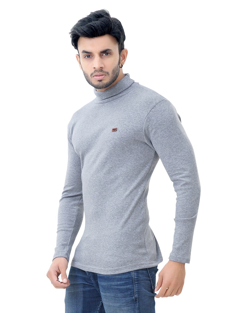 Grey Men's Hi-neck Full T-shirt