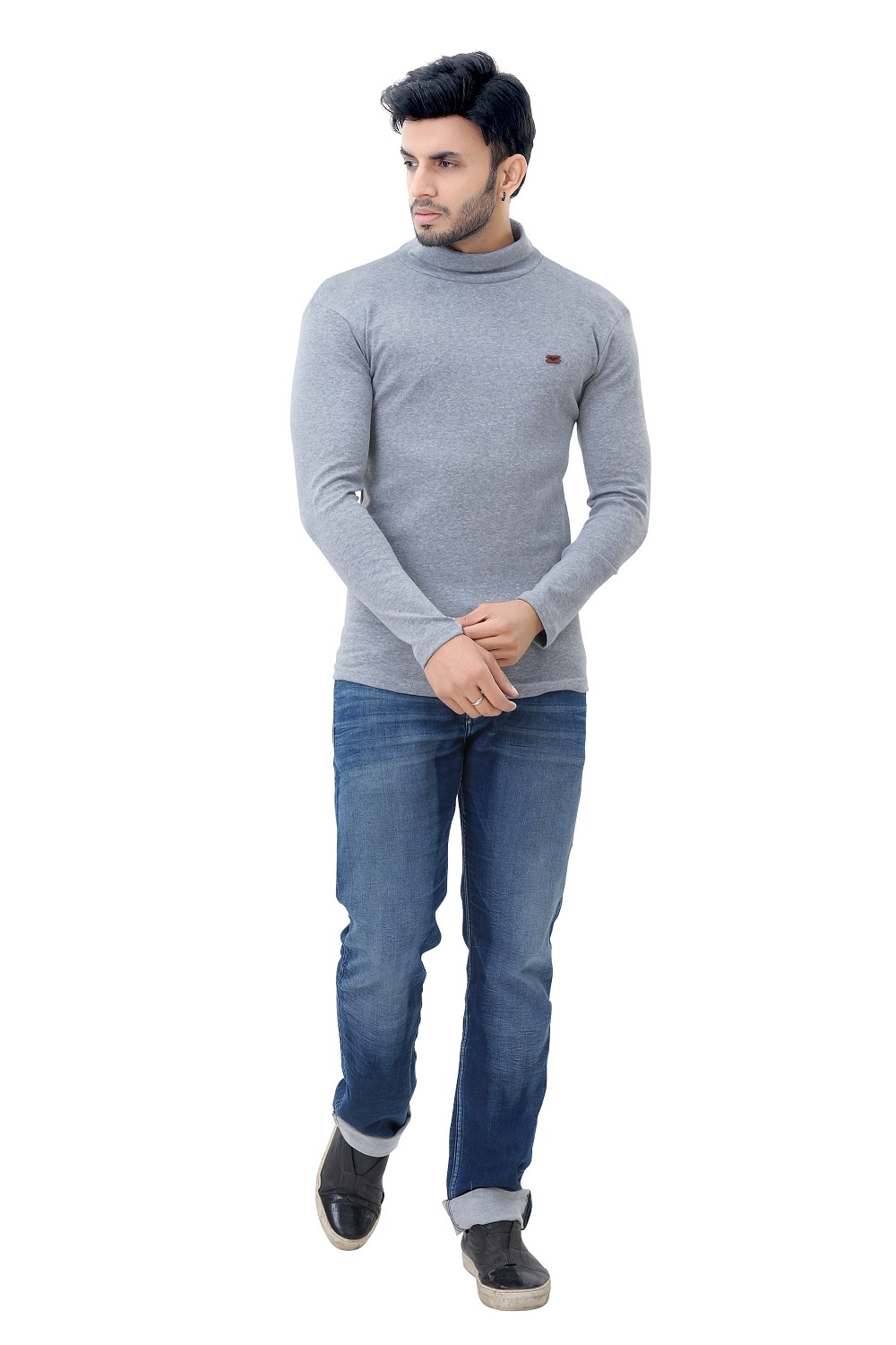 Grey Men's Hi-neck Full T-shirt
