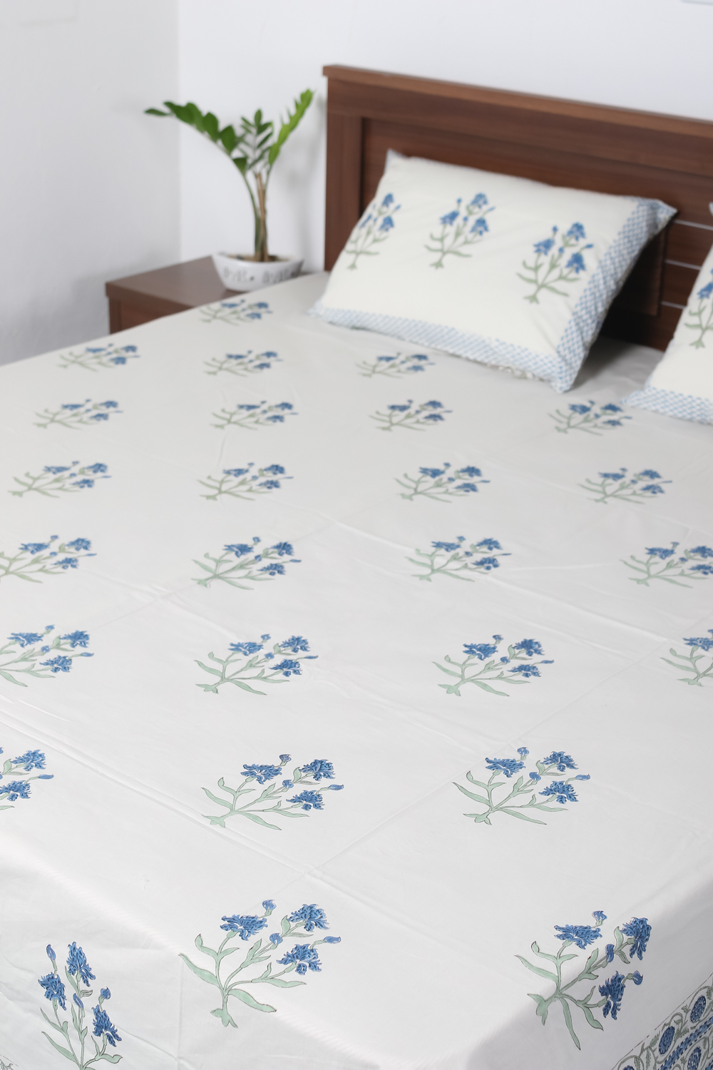 White Block Printed Bedsheet