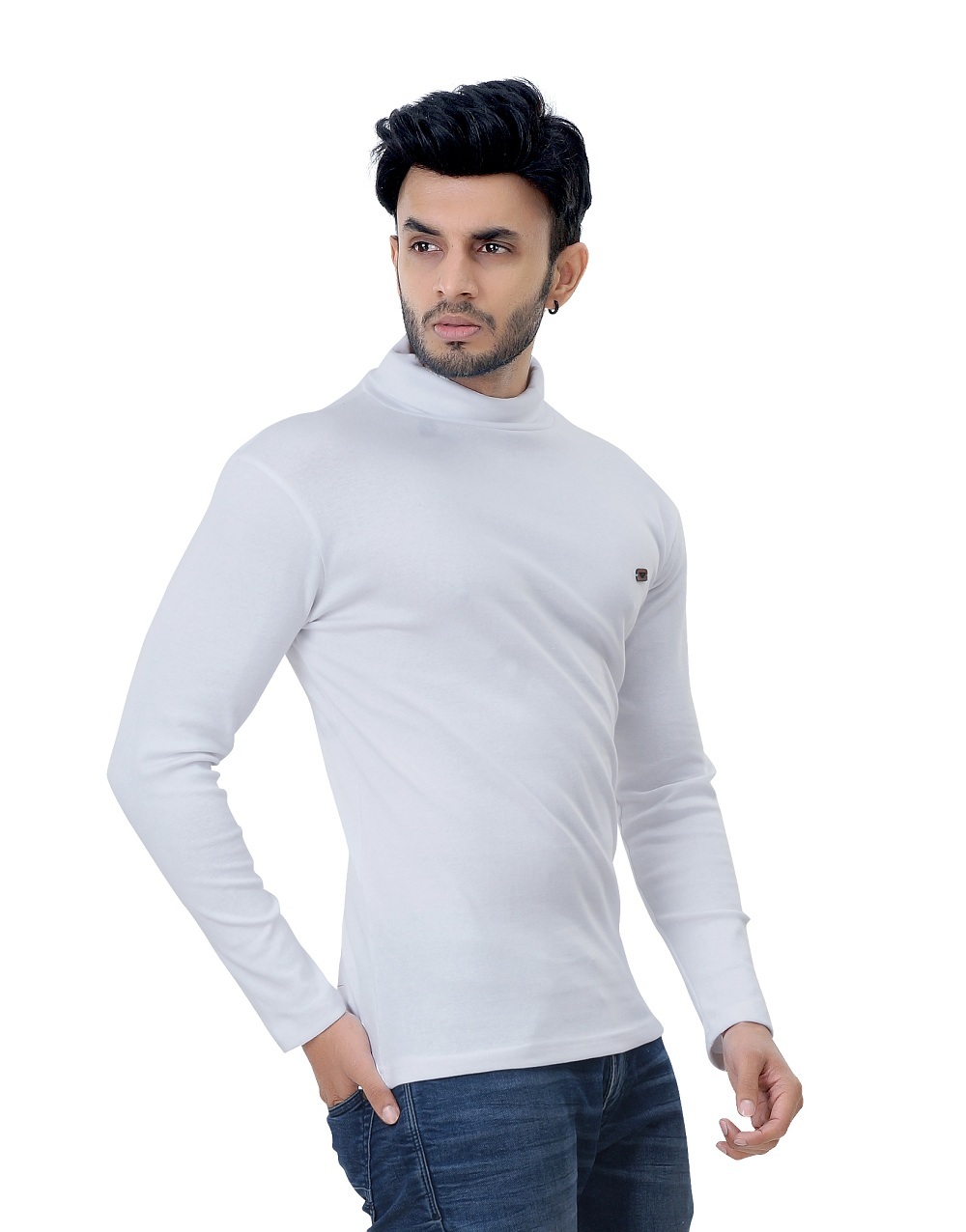 White Men's Hi-neck Full T-shirt