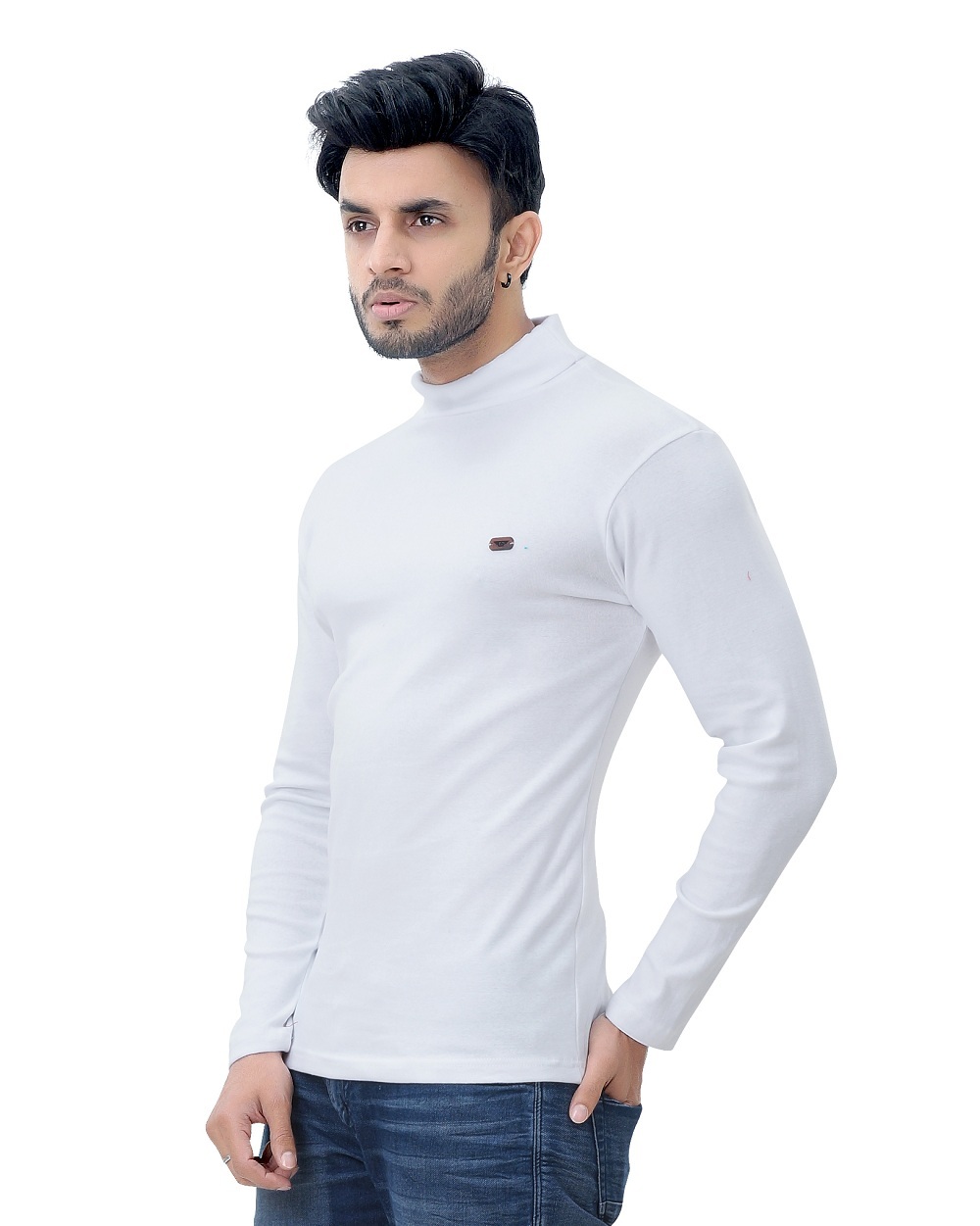 White Men's Hi-neck Full T-shirt