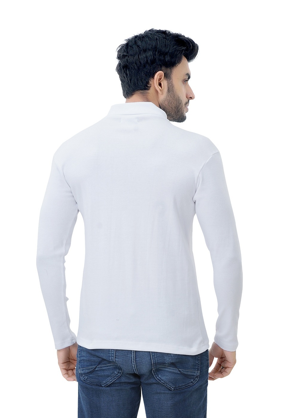 White Men's Hi-neck Full T-shirt