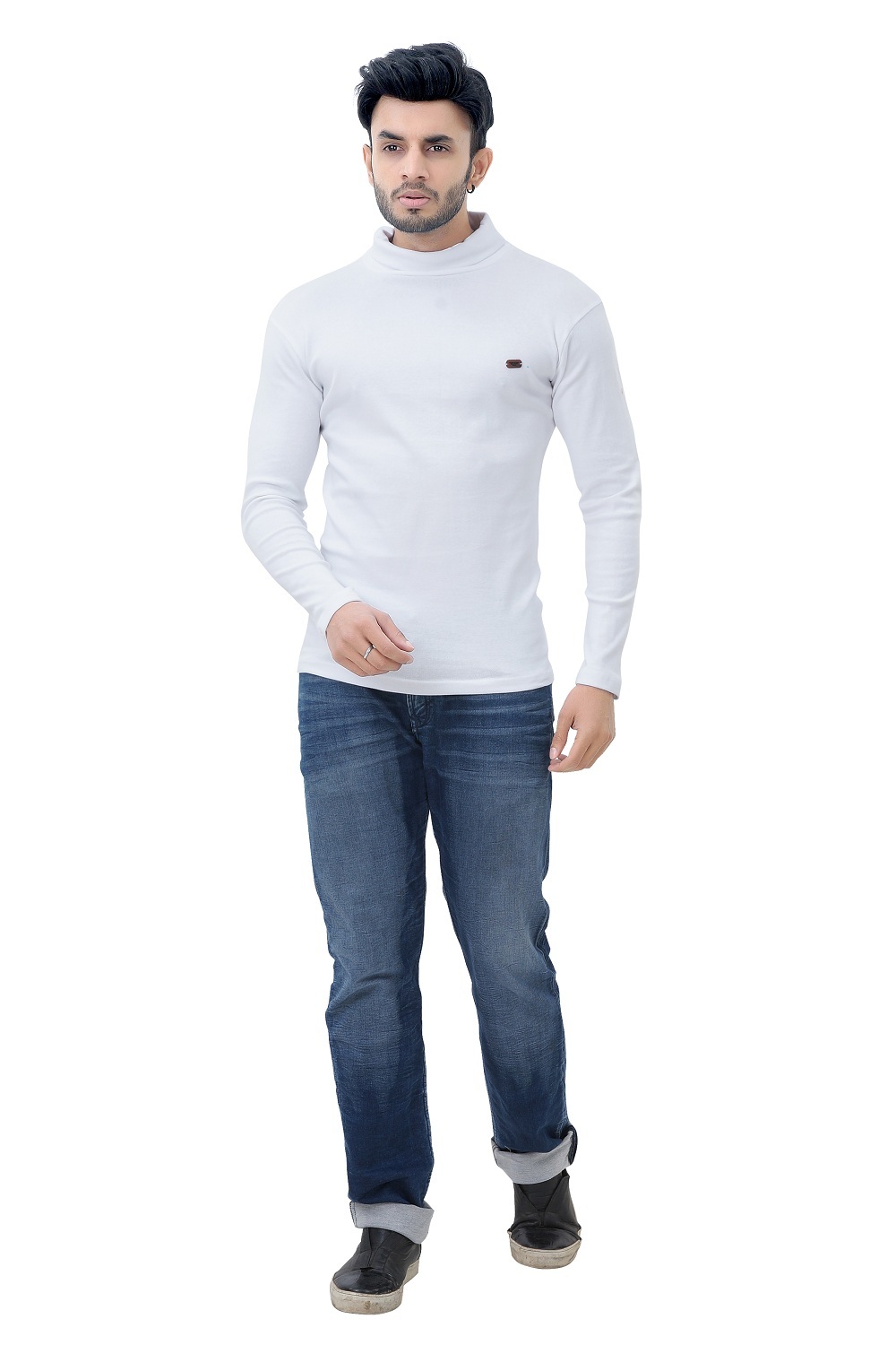 White Men's Hi-neck Full T-shirt
