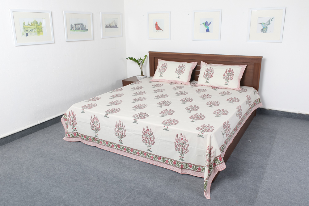 White Hand Block Print Bedsheets