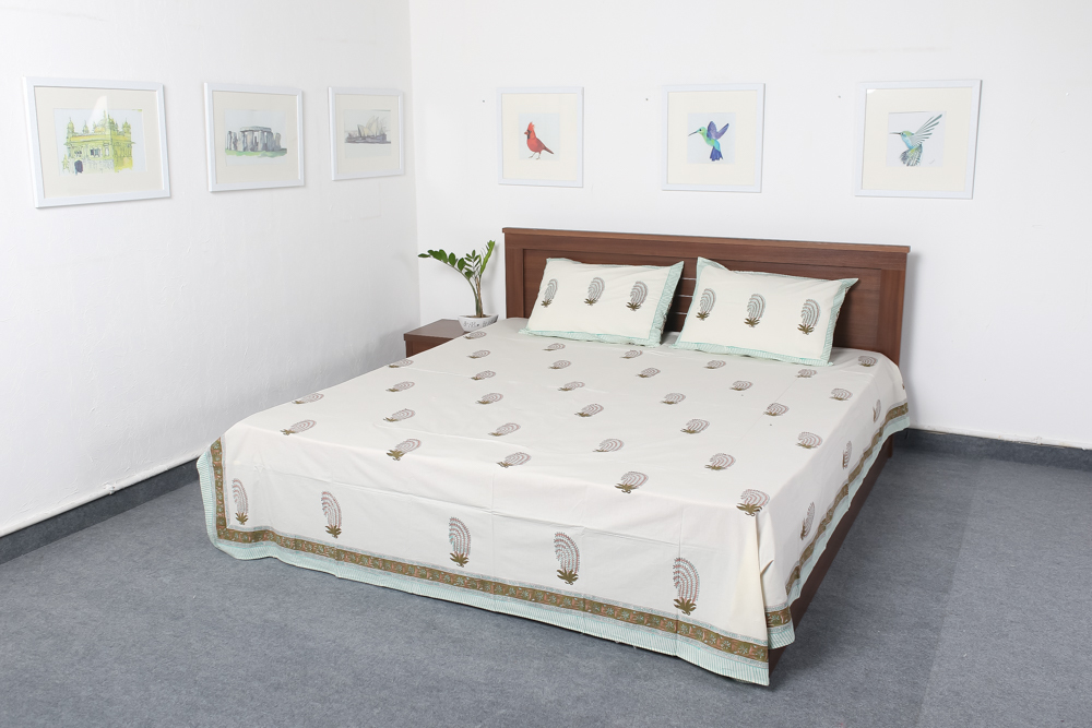 White Hand Block Printed Bedsheet
