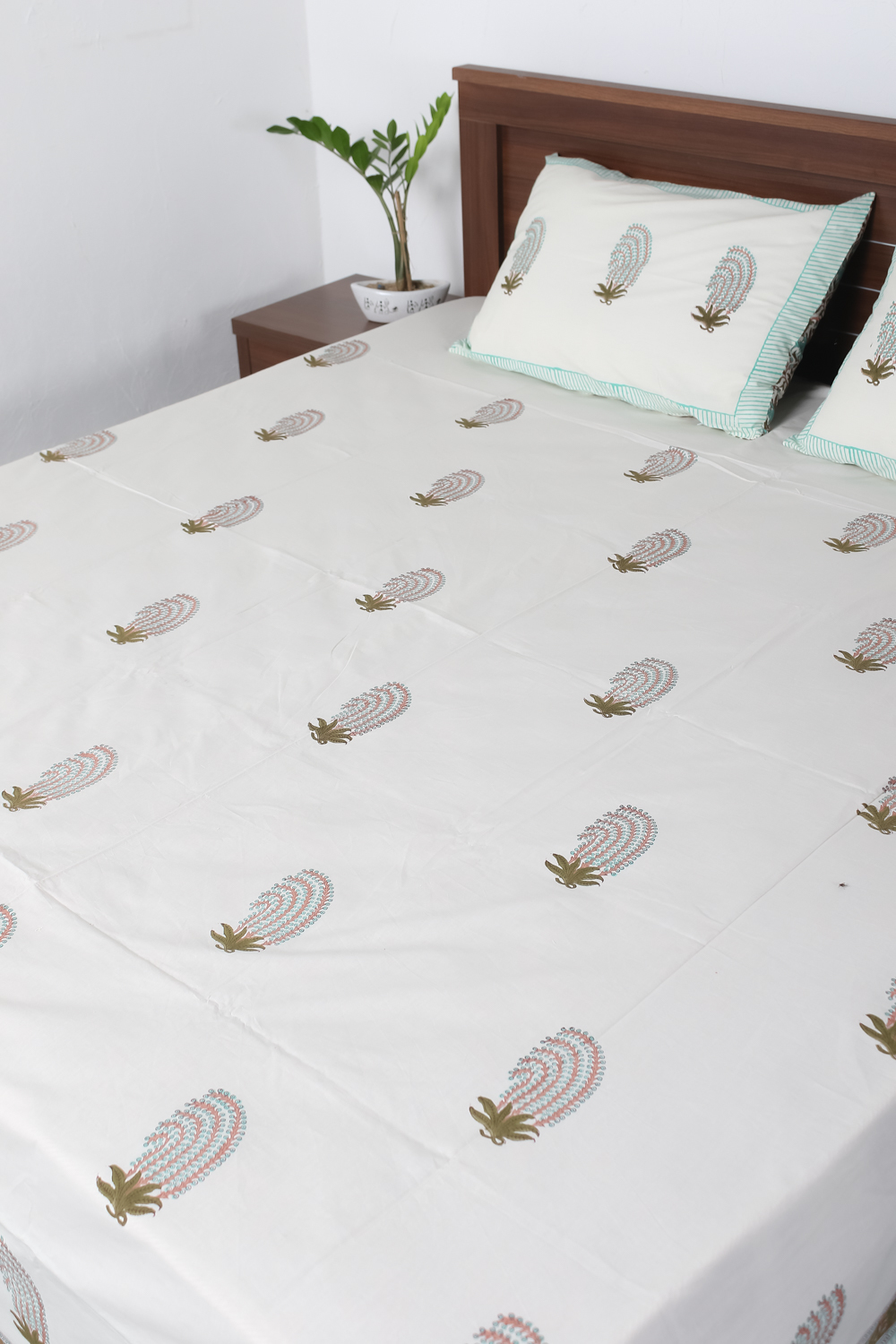 White Hand Block Printed Bedsheet