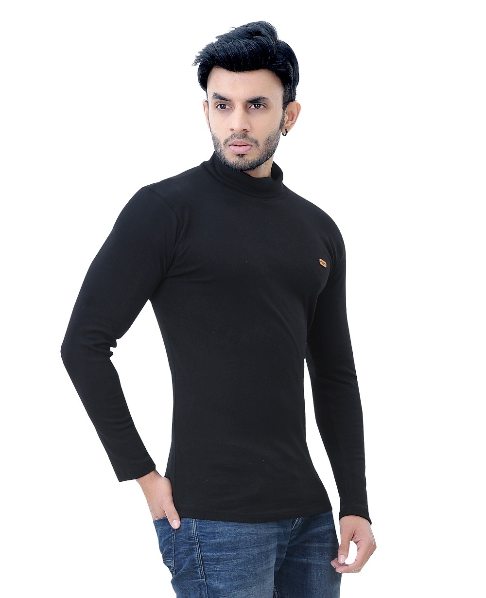 Men's Stylish Full Sleeve T-shirt - Premium Cotton Fabric, Black Color, Stylish Stripe Pattern