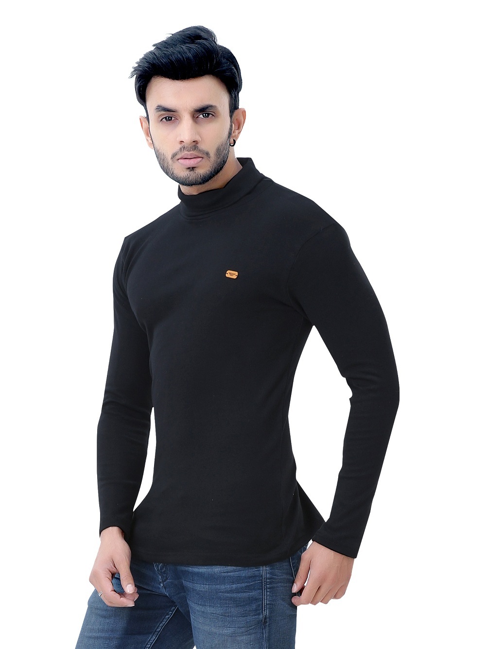 Men's Stylish Full Sleeve T-shirt - Premium Cotton Fabric, Black Color, Stylish Stripe Pattern