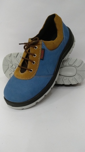 Heat Resistance Safety Shoes - Leather Upper, Size 5-10 | Sky Blue, Steel Toe, Lace Style, Lightweight Design for Boys