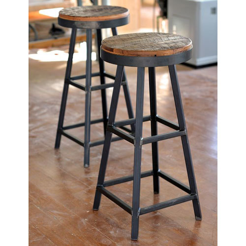 Wooden Stool - Wood and Iron, 750-800mm Height, 300-350mm Seat Diameter, Brown Color | Intricate Carving Patterns, Eye-Catchy Appeal