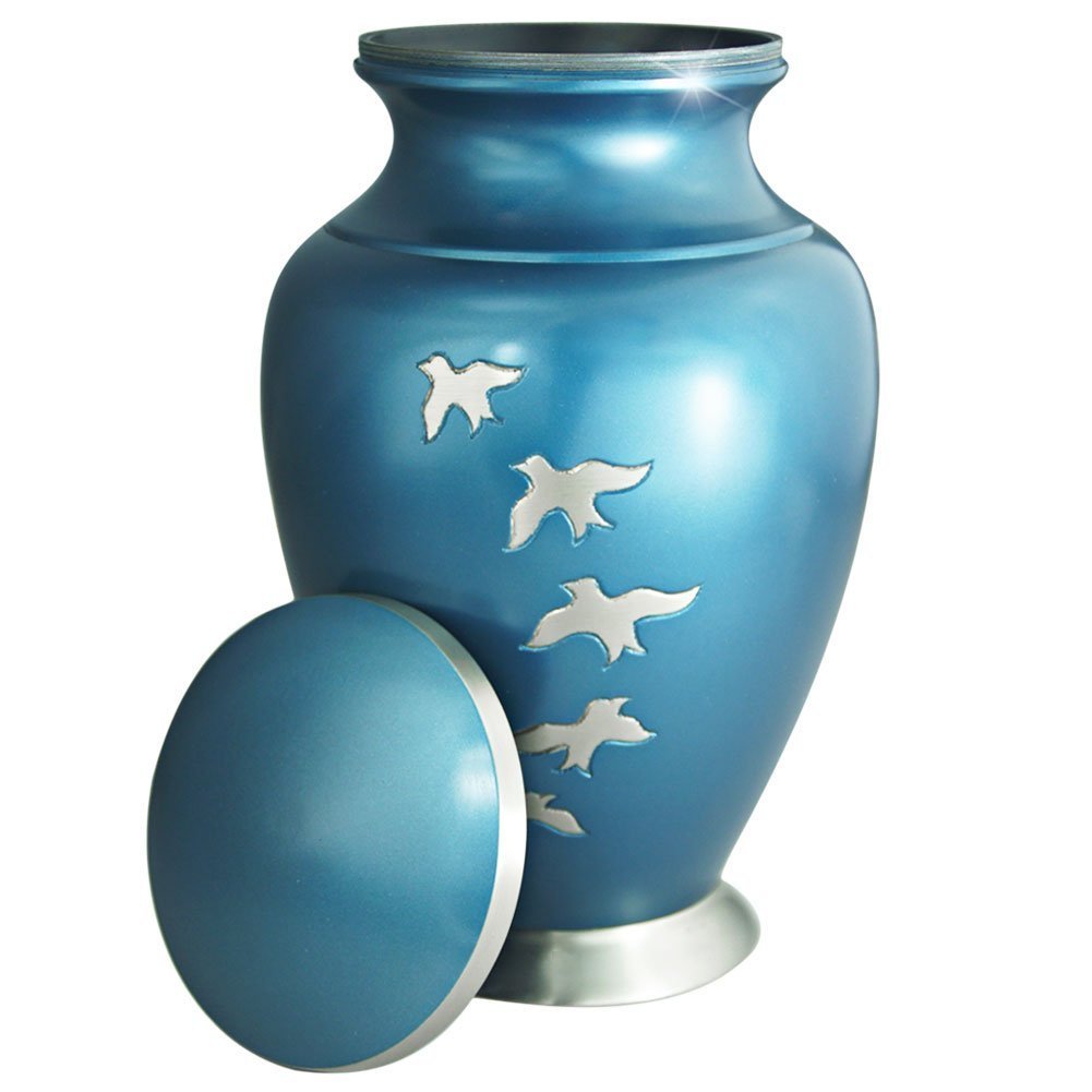Blue Brass Cremation Urn For Ashes