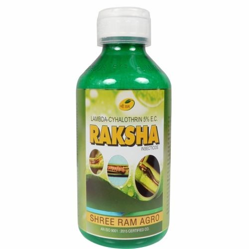 Raksha - Lambda-Cyhalothrin 5% E.C. | Non-Systemic Insecticide, Contact & Stomach Action, Repellent Properties, Major Crop Protection for Paddy & Cotton, Effective Against Bollworms, Jassids, Thrips & More, Available in 100ml to 5L Sizes