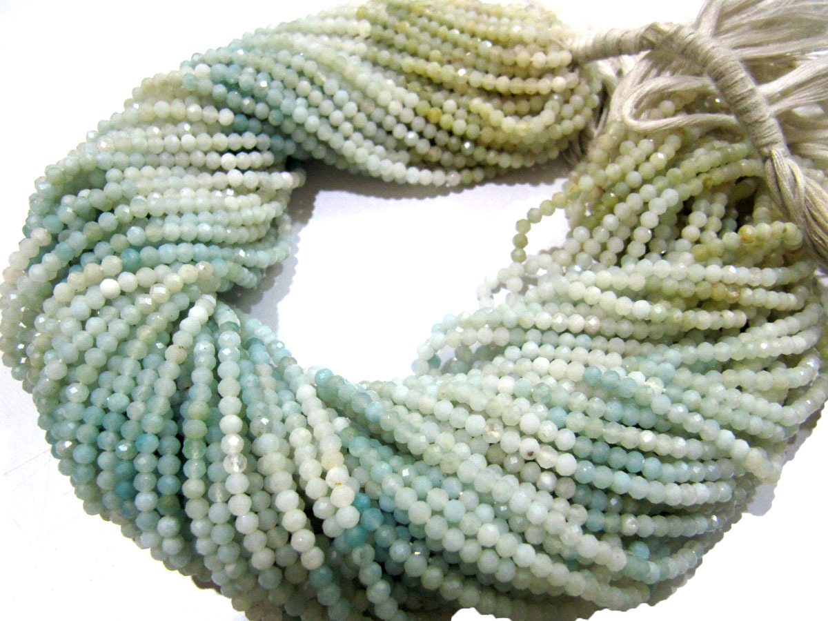 Shaded Amazonite Gemstone Round Faceted Beads - Size 2.5mm To 3mm, 13 Inch Long Strand, Premium Quality Stone Beads For Jewelry Crafting