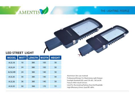 Led Street Light - Aluminium Die-cast, 50 Watt, 390x170x55mm, Black | High Brightness, Energy Efficient, Easy Installation, Professional Design