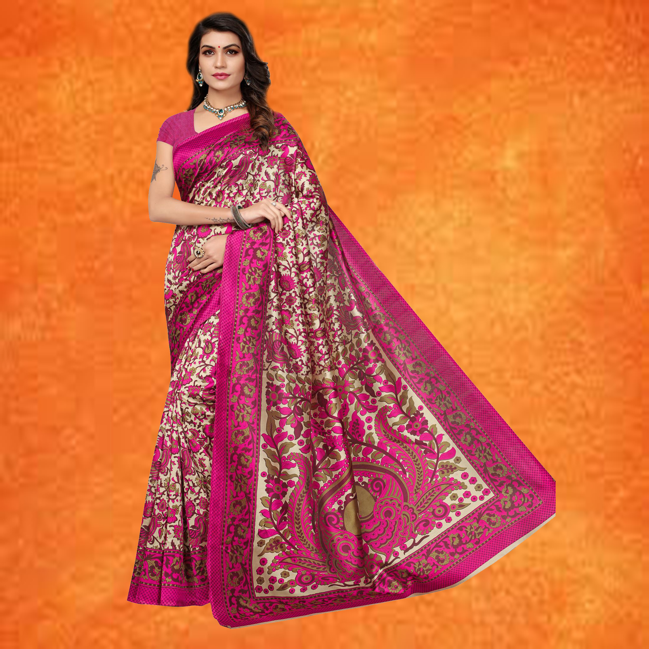 Green Stylish Kalamkari Print Mysore Silk Saree