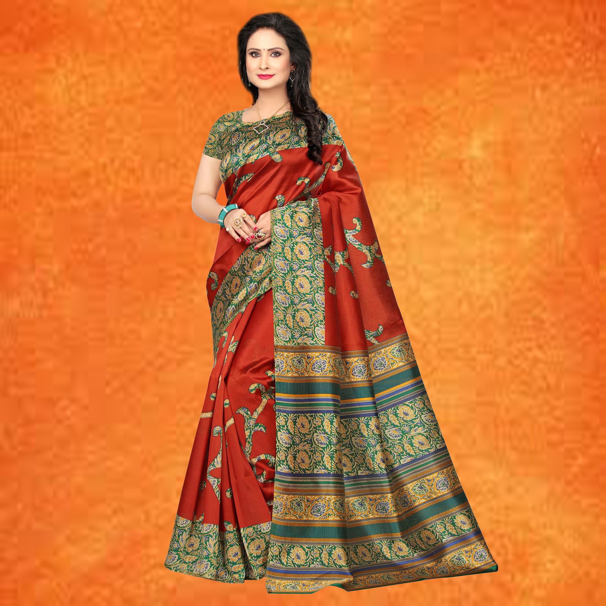 Green Stylish Kalamkari Print Mysore Silk Saree